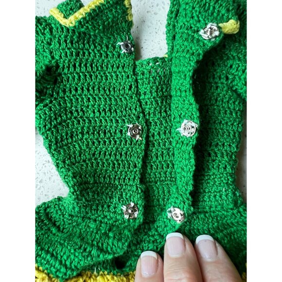 Hand Crocheted Flamenco Dancer Doll Dress for 21” Doll Green Yellow and Red Shoe - Picture 7 of 10